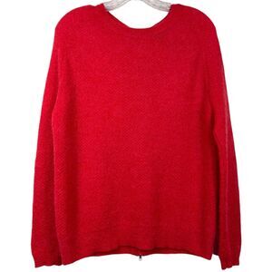 The Kooples Red Mohair Open Knit Back Zip Crewneck Sweater Size Large